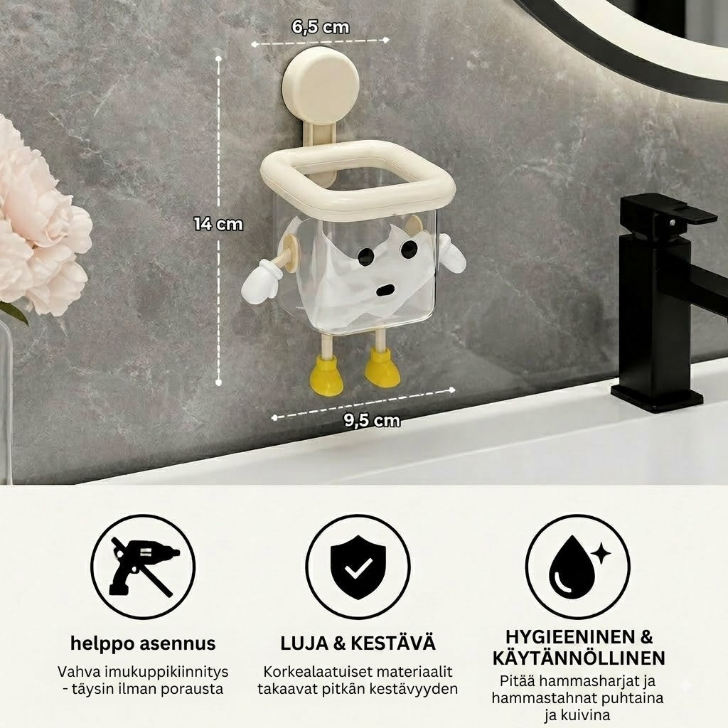 Suloinen seinään kiinnitettävä hammasharjateline imukupilla – Täydellinen kylpyhuoneeseen