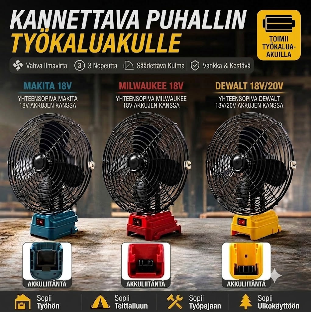 Kannettava tuuletin työkalun akulla