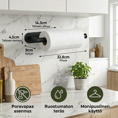 Moderni ruostumaton teräksinen talouspaperiteline – Asennus ilman porausta & Monikäyttöinen