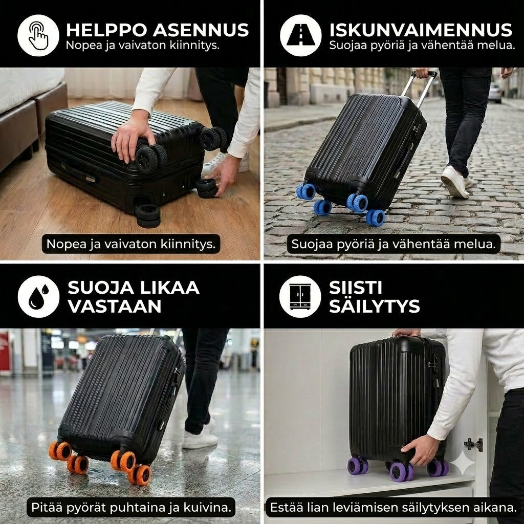 Matkalaukun pyörien suojus