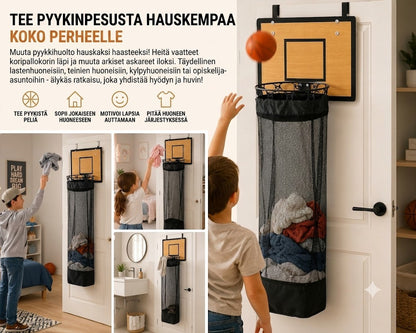 Oven taakse ripustettava pyykkikori: 2-in-1 koripallokori ja pyykkikori🏀