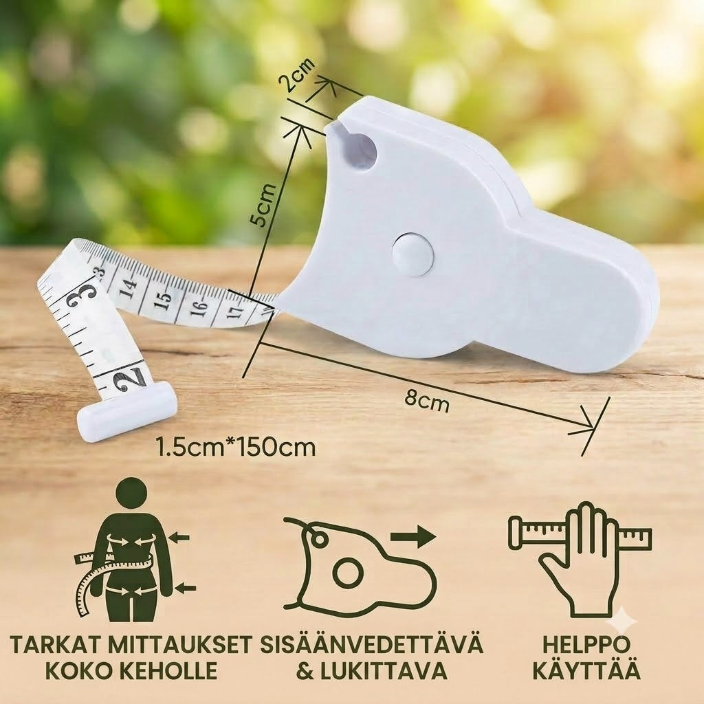 Automaattisesti kelautuva 3D-vartalomittanauha – Vyötärön, lantion, rinnan ja käsivarsien tarkkaan mittaukseen