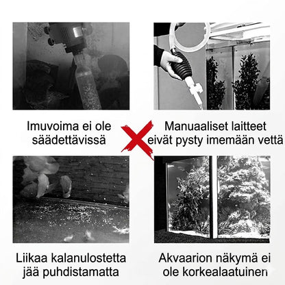 Sähkökäyttöinen akvaarion imuri ja vedenvaihtaja - 3-in-1-pohjaimuri - Suodatintoiminnolla