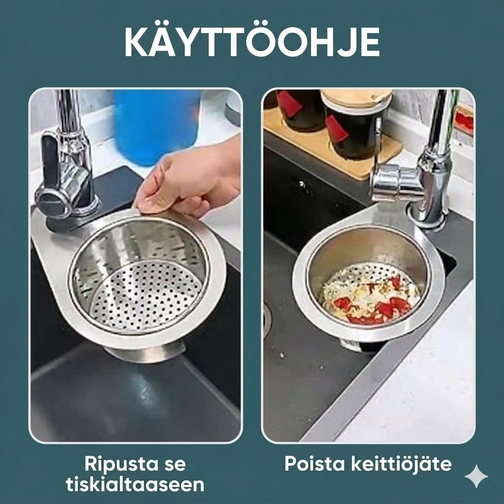 Ruostumattomasta teräksestä valmistettu joutsenen muotoinen pesualtaan suodatin (2 kpl:n pakkaus)