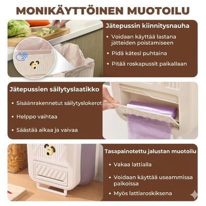 Tilaa säästävä kokoontaitettava roskakori