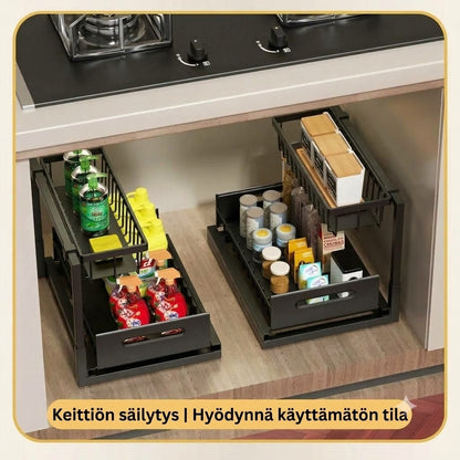 2-kerroksinen ulosvedettävä säilytyshylly allaskaappiin