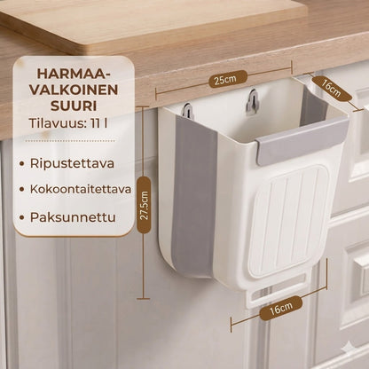 Tilaa säästävä kokoontaitettava roskakori