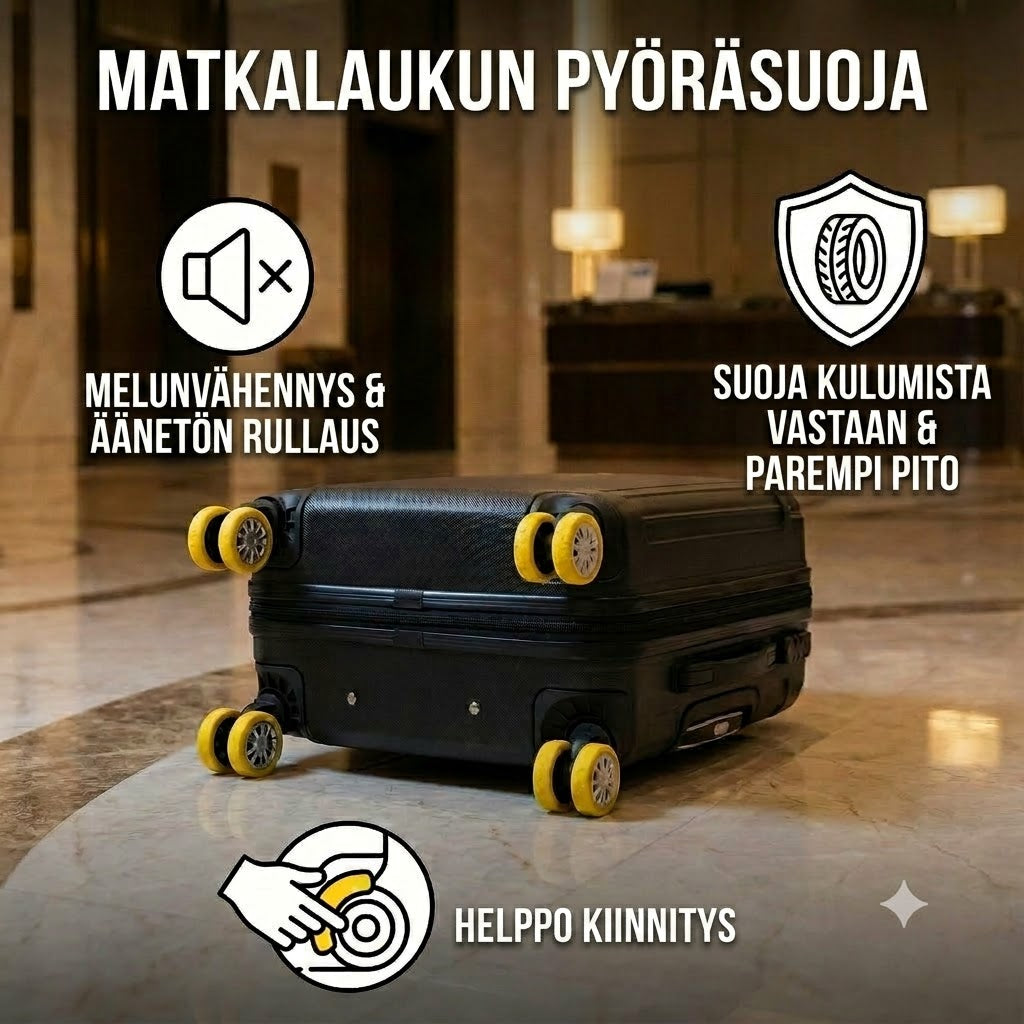 Matkalaukun pyörien suojus