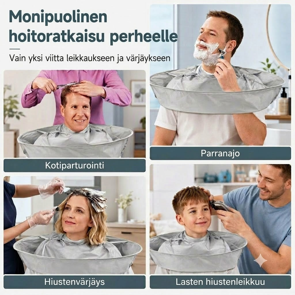Vedenpitävä hiustenleikkausviitta kerääjällä – Kokoontaitettava sateenvarjoviitta kotiparturointiin
