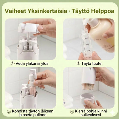 Kannettava 4-in-1 matka-annostelija
