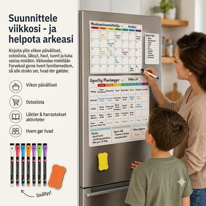 Magneettinen perhekalenteri – Kuukausi-, viikko- ja päiväsuunnitelma