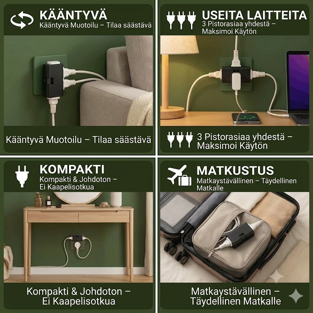 🔌 Kääntyvä jatkojohto – Käytännöllinen ratkaisu ahtaisiin tiloihin