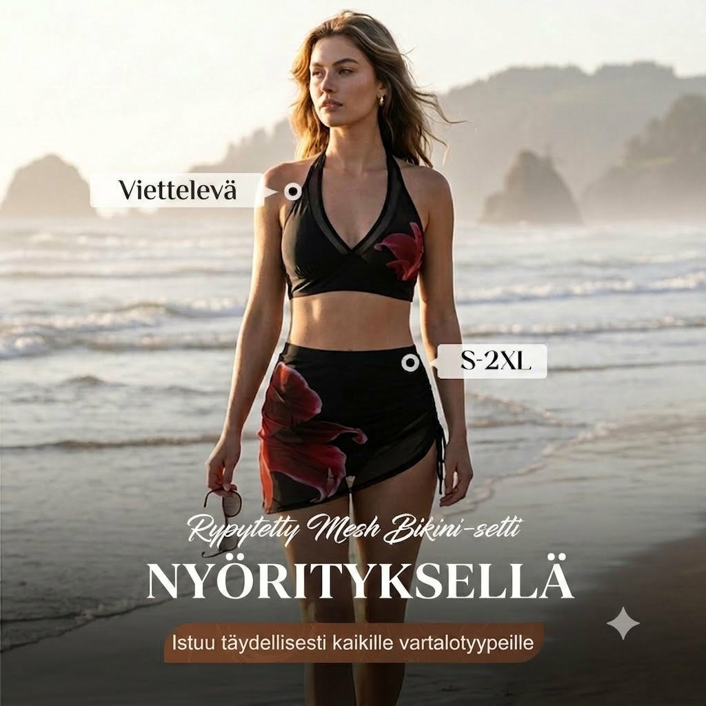 👙🌊 Kietorannabikini kalakuviolla – Kiristysnyörillä, aitoa kesätyyliä