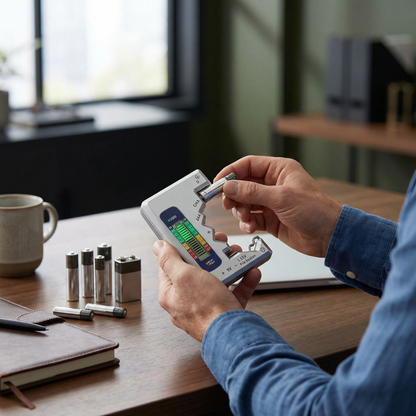 Digitaalinen paristotesteri LCD-näytöllä – Mittaa AA-, AAA-, C-, D-, 9V- ja nappiparistojen kapasiteetin 🔋