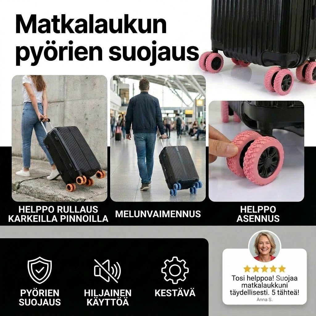 Matkalaukun pyörien suojus