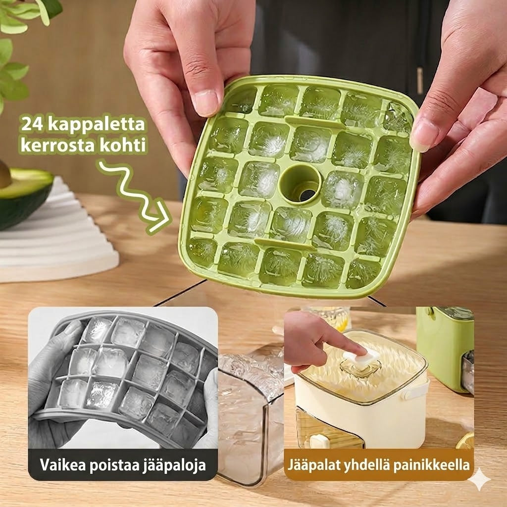 Silikoninen jääpalamuotti kannella – Painonapillinen jääpalamuki kantokahvalla