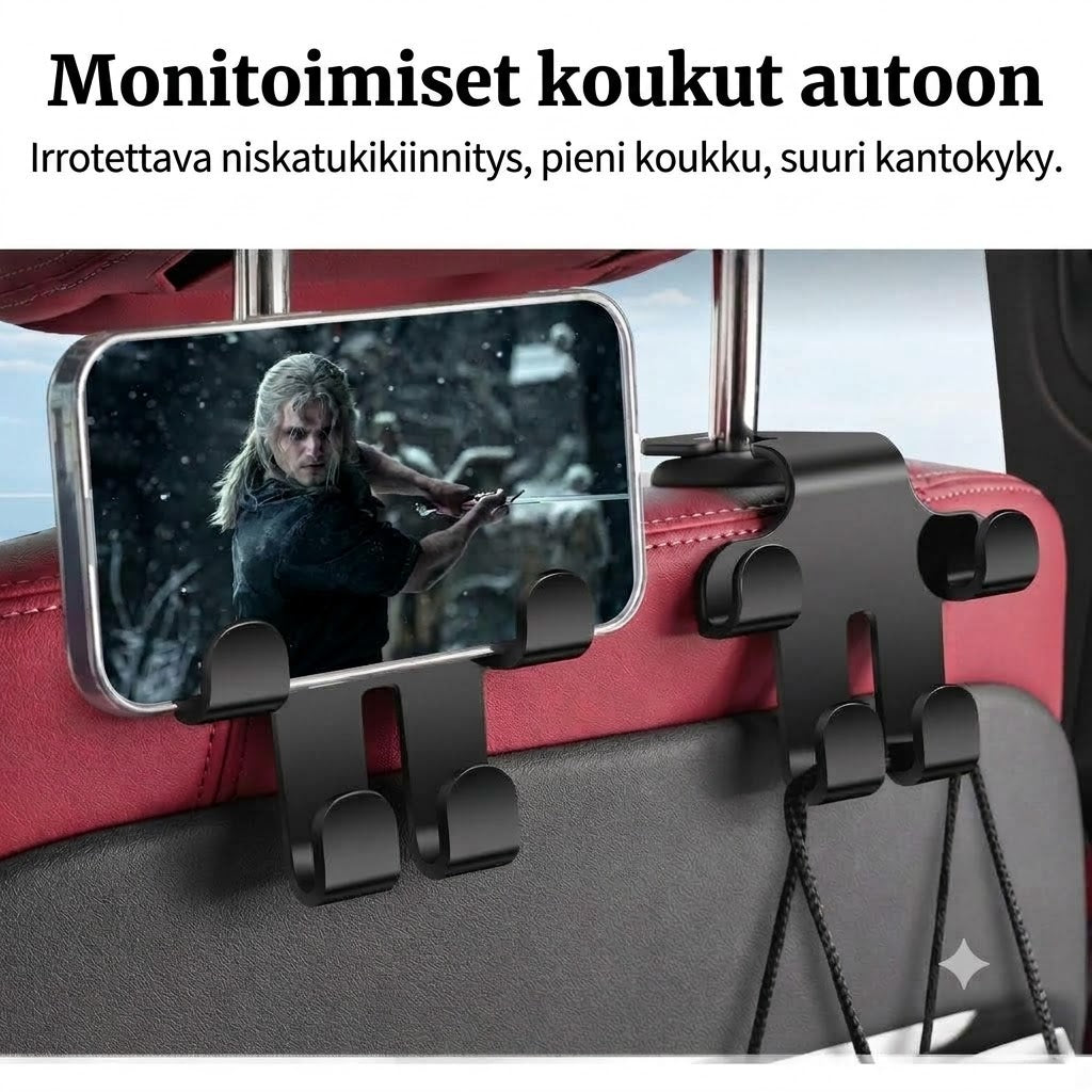 Auton niskatuen koukut (2 kpl pakkaus)