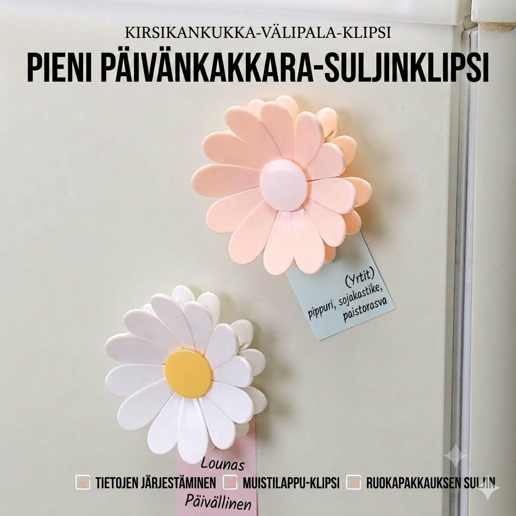 🌼 Kukanmuotoiset sulkijasulkimet – Snacksien ja elintarvikkeiden säilytykseen (4 kpl)