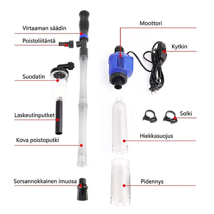 Sähkökäyttöinen akvaarion imuri ja vedenvaihtaja - 3-in-1-pohjaimuri - Suodatintoiminnolla