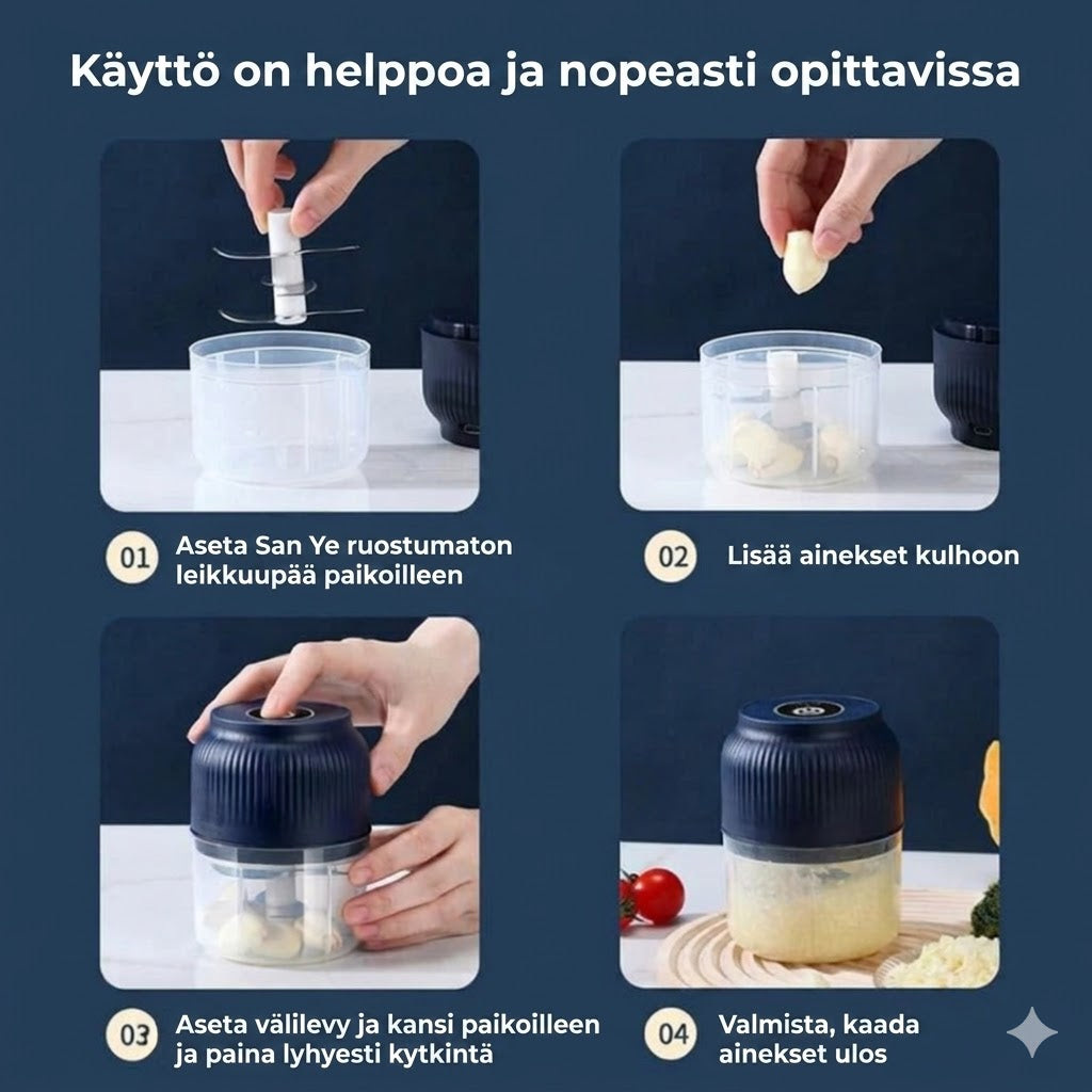 Langaton minisilppuri – Sähköinen monitoimikone valkosipulille ja sipulille – USB-ladattava