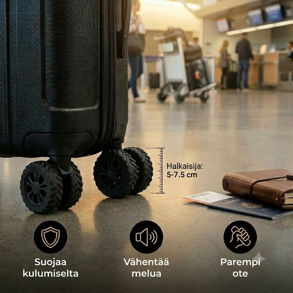 Matkalaukun pyörien suojus