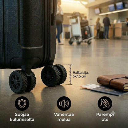 Matkalaukun pyörien suojus