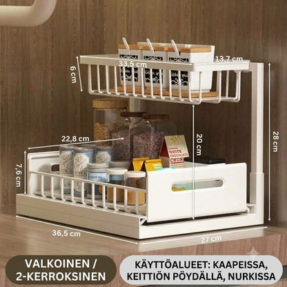 2-kerroksinen ulosvedettävä säilytyshylly allaskaappiin
