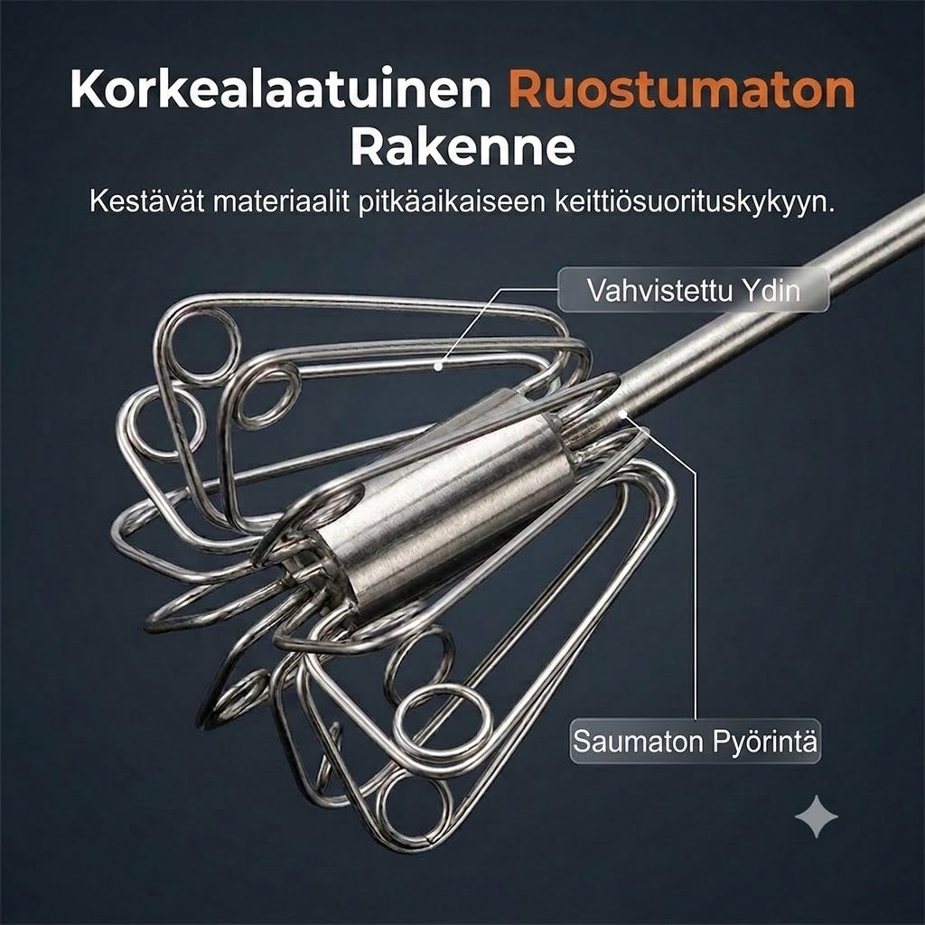 Kätevä keittiöapulainen: Ruostumattomasta teräksestä valmistettu vispilä liukumattomalla kahvalla