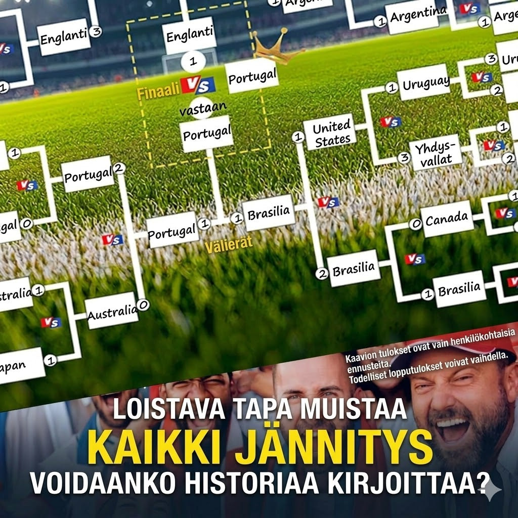 Jalkapallon MM-kisojen 2026 otteluohjelmaposteri – Täytä, aseta vedot ja seuraa koko turnausta.