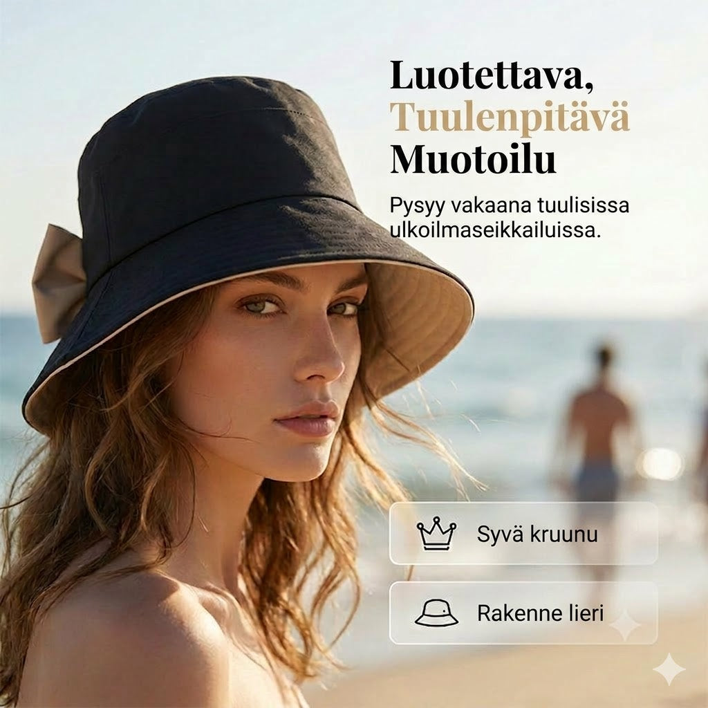 🎀 Naisten leveälierinen aurinkohattu rusetilla – Kokoontaitettava