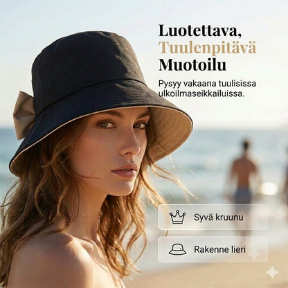 🎀 Naisten leveälierinen aurinkohattu rusetilla – Kokoontaitettava