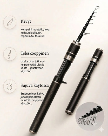 Hiilikuituinen taskukalastusvapa: Teleskooppinen virveli