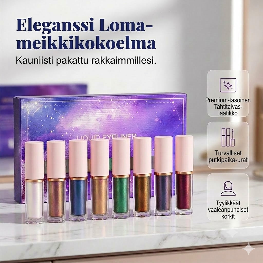 ✨ 8-osainen nestemäinen glitter-silmänrajauskynäsetti