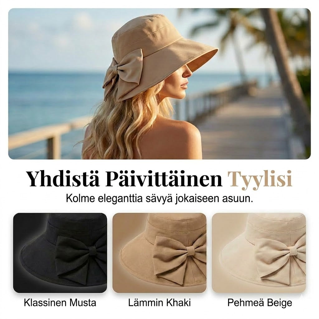 🎀 Naisten leveälierinen aurinkohattu rusetilla – Kokoontaitettava