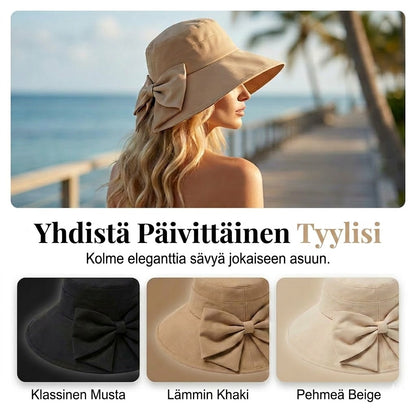 🎀 Naisten leveälierinen aurinkohattu rusetilla – Kokoontaitettava