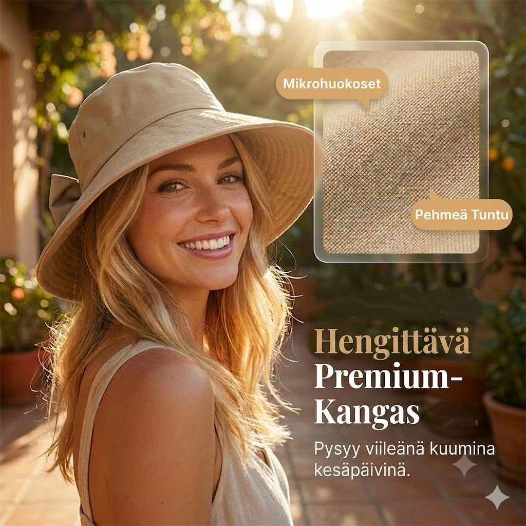🎀 Naisten leveälierinen aurinkohattu rusetilla – Kokoontaitettava