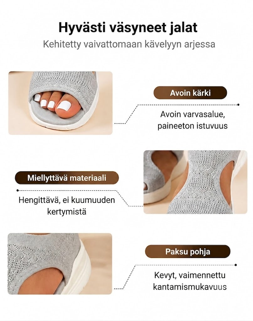 Mukavat ja hengittävät matalakantaiset sandaalit