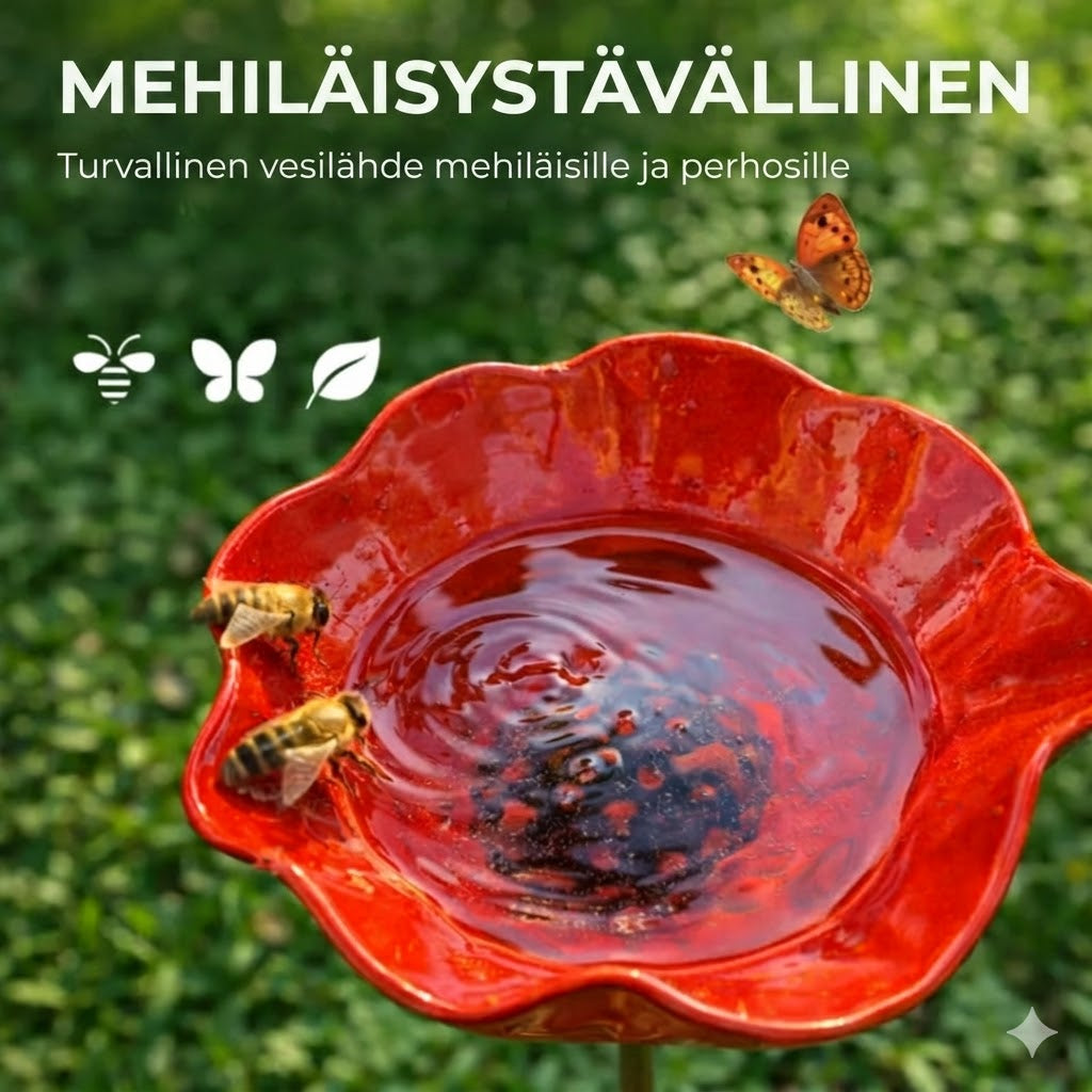 Käsintehty lintukylpy kukkasiemenen muodossa – Ainutlaatuinen puutarhakoriste ja lintujen juomakulho