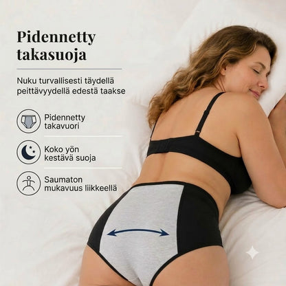 Korkeavyötäröiset vuotamattomat kuukautisalushousut etu- ja takasuojalla – Tehokas suoja sivuvuotoja vastaan