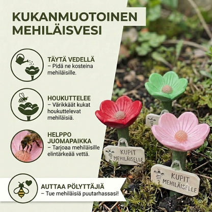 Kukanmuotoinen mehiläisten juottola – Värikäs vesiautomaatti puutarhaan