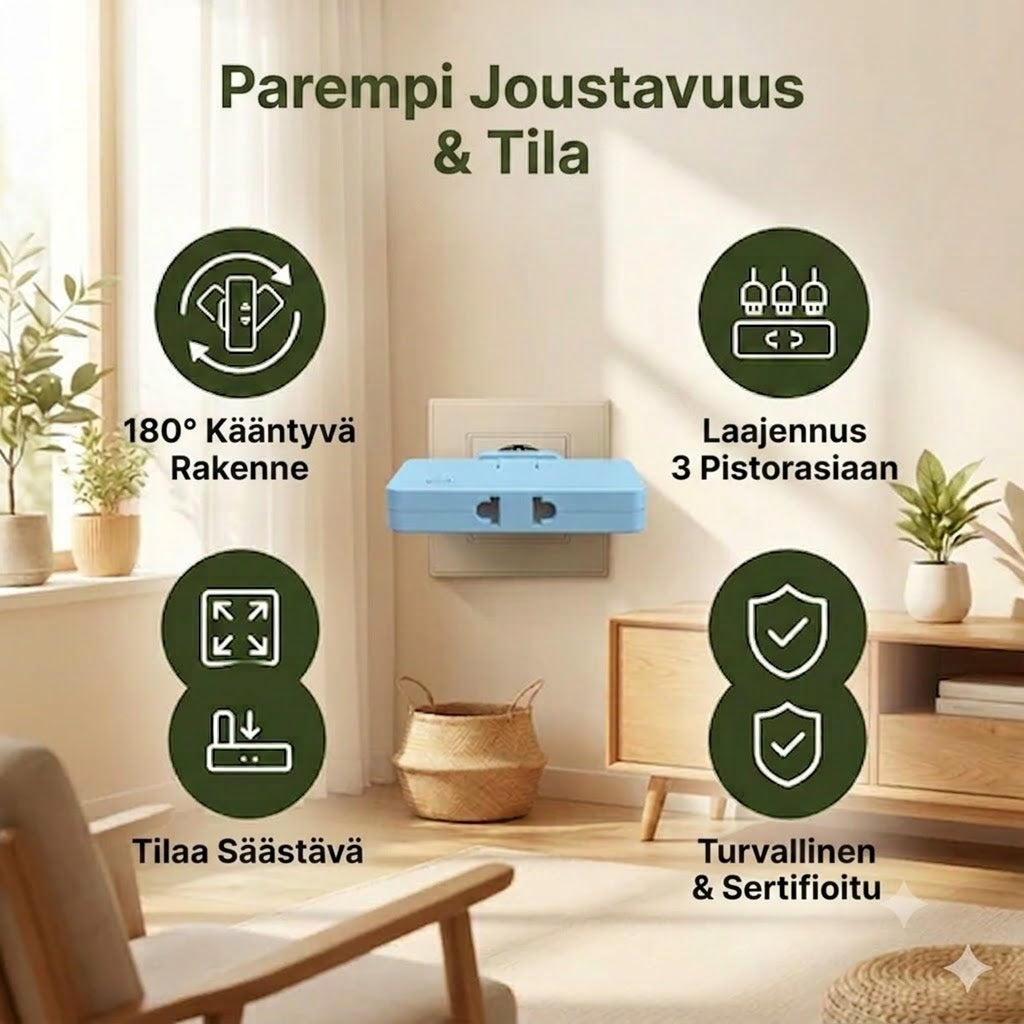 🔌 Kääntyvä jatkojohto – Käytännöllinen ratkaisu ahtaisiin tiloihin