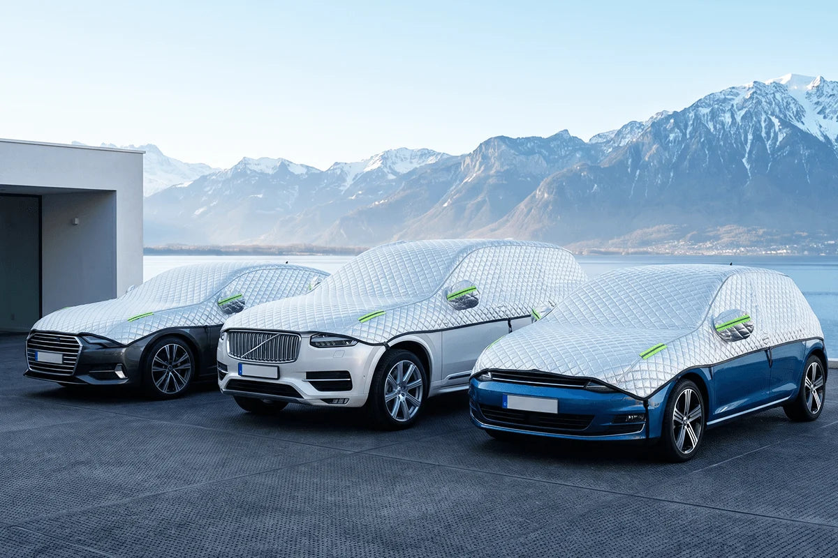 Paksu puoliautopeite aurinko- ja lumisuojaksi – Pakkasen- ja UV-kestävä autosuoja