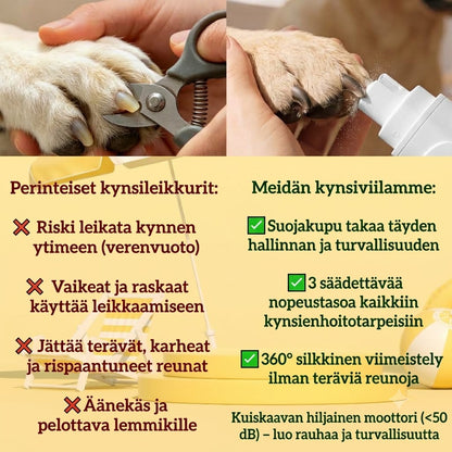 Sähkökäyttöinen lemmikkien kynsiviila LED-virranilmaisimella