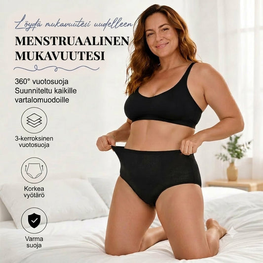 Korkeavyötäröiset vuotamattomat kuukautisalushousut etu- ja takasuojalla – Tehokas suoja sivuvuotoja vastaan