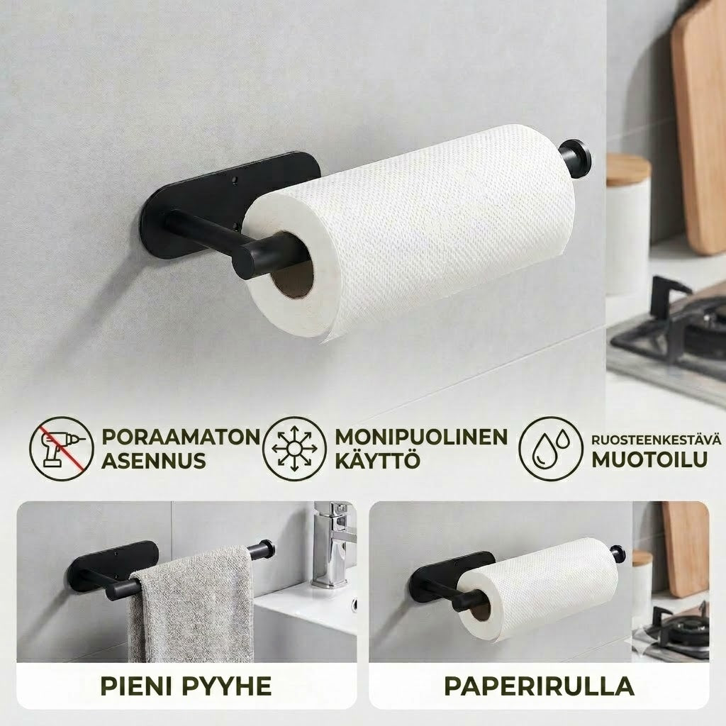 Moderni ruostumaton teräksinen talouspaperiteline – Asennus ilman porausta & Monikäyttöinen