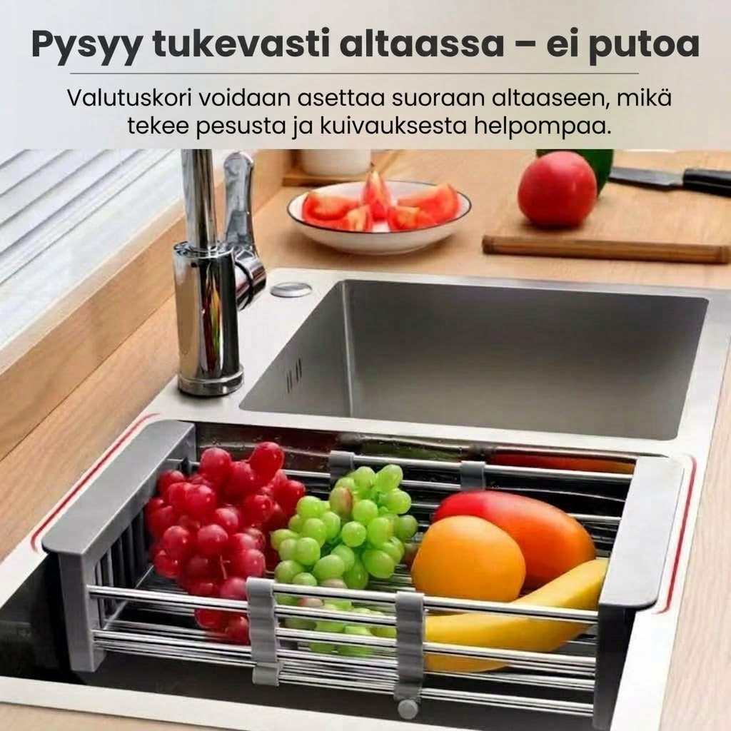 Säädettävä tiskikuivausteline tiskialtaalle