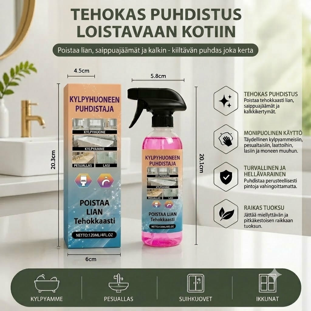 Kylpyhuoneen puhdistusaine – Yleispuhdistusaine kylpyammeille, pesualtaille ja lasille