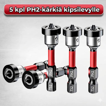 Magneettiset S2-teräksiset ruuvauskärjet syvyydenrajoittimella