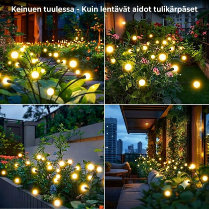 Aurinkokäyttöiset tulikärpäs-puutarhavalot