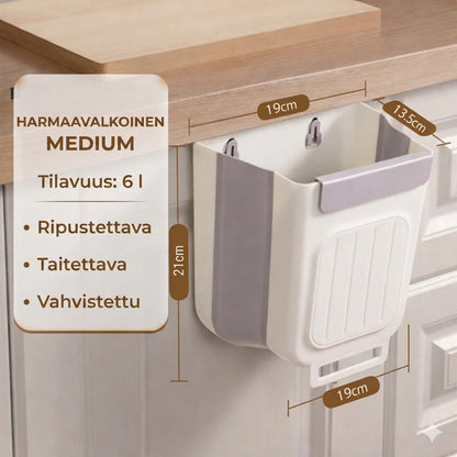 Tilaa säästävä kokoontaitettava roskakori